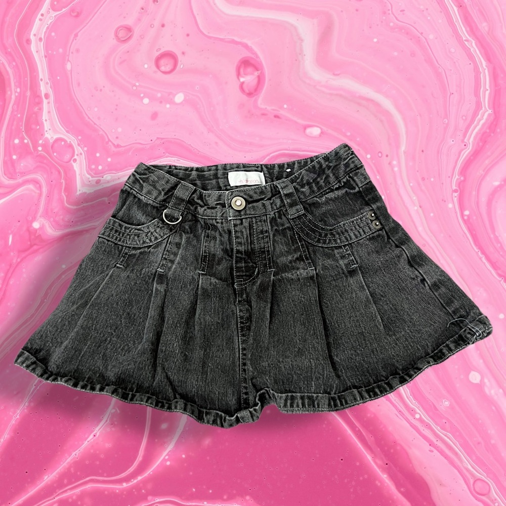Y2K Black Denim‎ Pleated Mini Skirt Utility Style